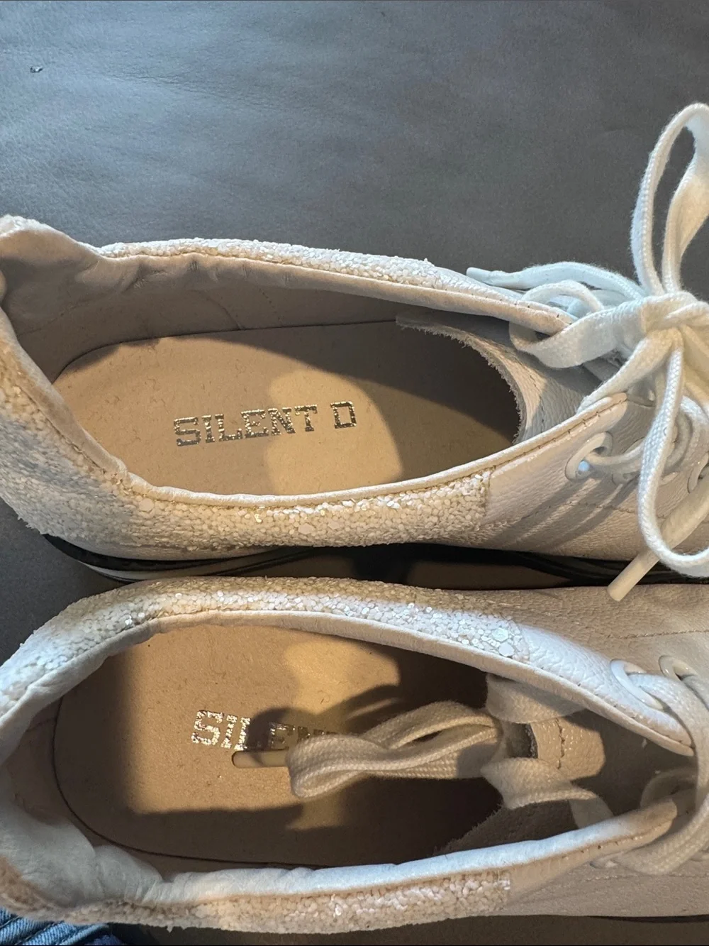 Silent D white leather glitter sparkle Siobhan platform lace up sneaker. Size 40 - Picture 5 of 7